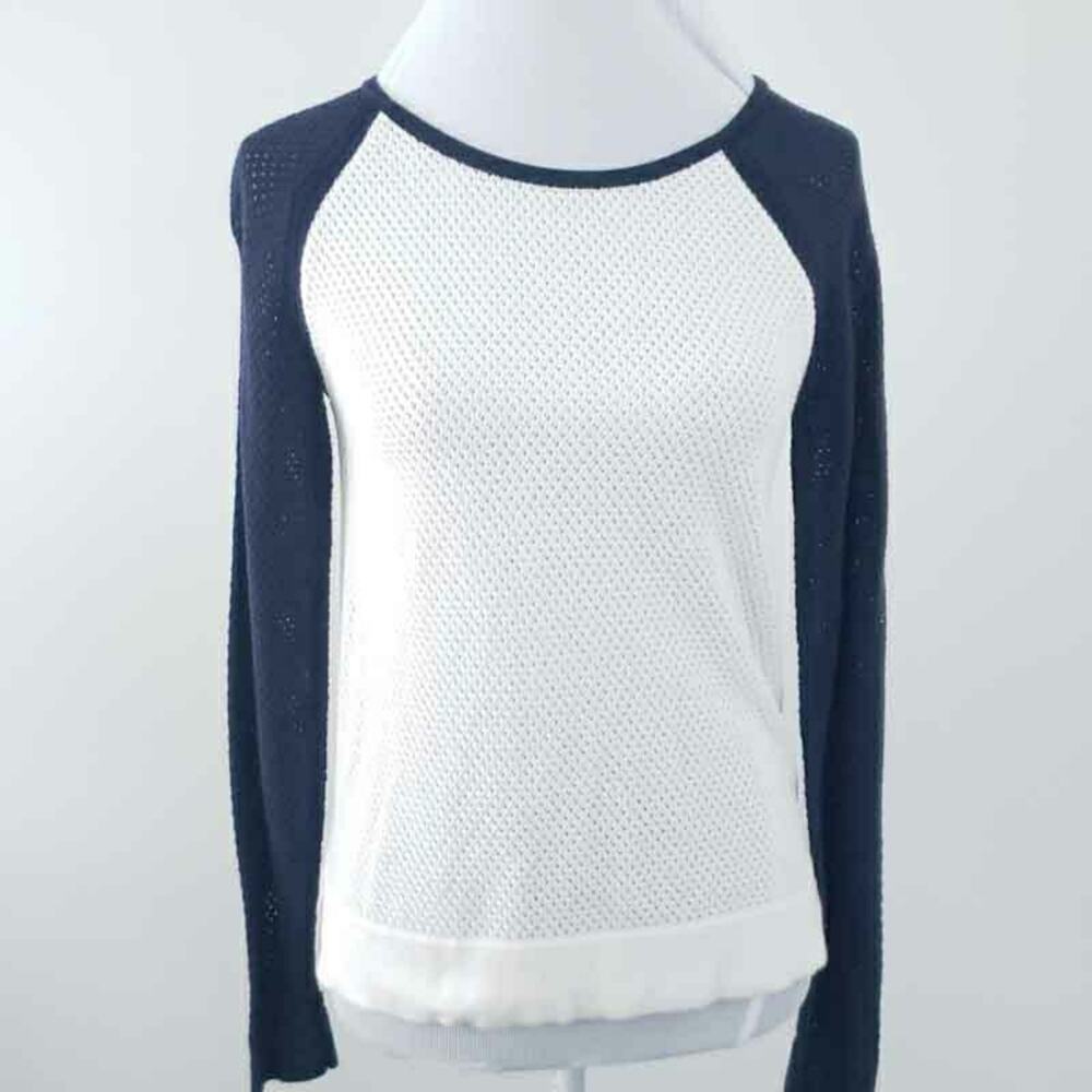 Workshop Loose Weave Sweater Raglan Blue White MEDIUM Women MODAL Cotton